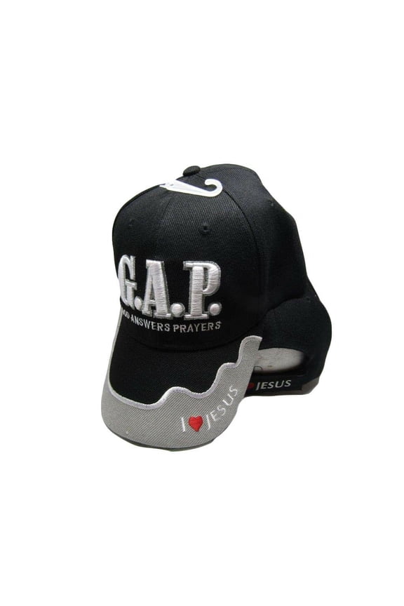 God Answers Prayer G.A.P. Embroidered Ball Cap Hat 814 (Black) CAP814 (TOPW)