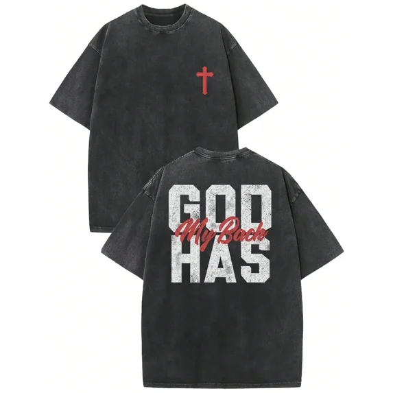 God Has My Back VintageNo Import ChargesWashed High Quality Cotton Graphic T-Shirt Men's T-Shirt DoOld Summer Clothing Drop Shoulder Sleeve Round Neck TopShort Sleeve