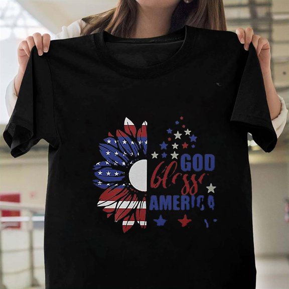 God Blegge America Sunflower American Flag 4th July Patriotic T-Shirt Unisex, up to 5XL