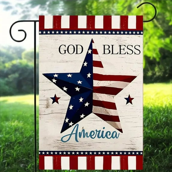 God Bless America 4th of July Garden Flag, 12 x 18 Inch Double Sided Burlap Independence Day Welcome Small Yard Flag, Summer Holiday Seasonal Farmhouse Outdoor Decoration