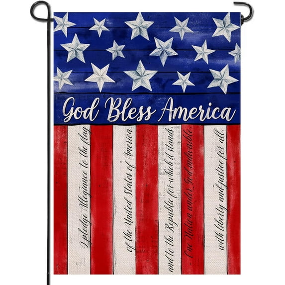 God Bless America 4th of July Home Decorative Garden Flag, House Yard American Stars Stripes Outside Decor, USA Patriotic Memorial Day Outdoor Small Burlap Decoration Double Sided 12 x 18