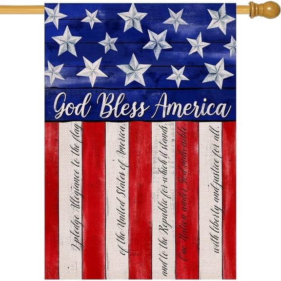 God Bless America 4th of July Home Decorative House Flag, Garden Yard American Stars Stripes Outside Decor, USA Patriotic Outdoor Large Burlap Decoration Double Sided 28 x 40