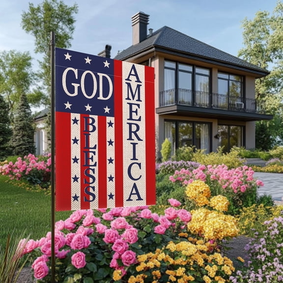 God Bless America 4th of July Patriotic Garden Flag, Home Decorative American Memorial Day Yard USA Star Stripes Outside Decoration, Spring Summer Seasonal Outdoor Small Decor 12 x 18in