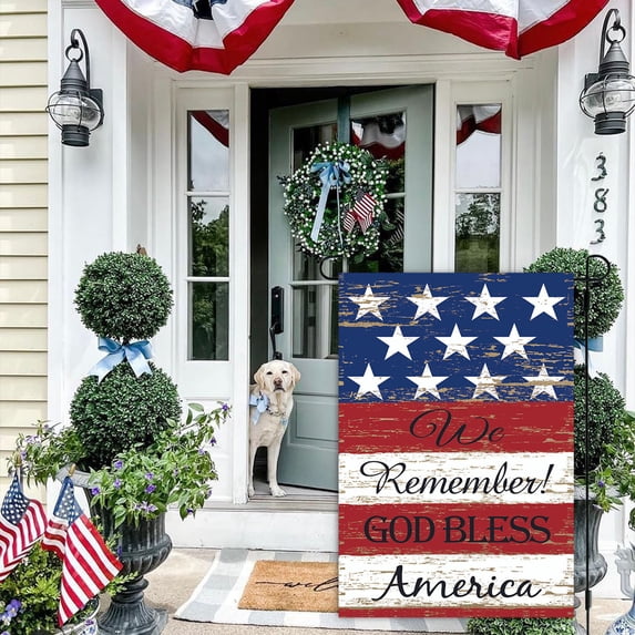 God Bless America 4th of July Patriotic Garden Flag, Home Decorative American Memorial Day Yard USA Star Stripes Outside Decoration, Spring Summer Seasonal Outdoor Small Decor 11.8 x 17.7in
