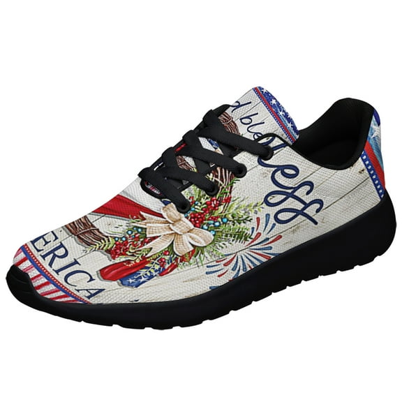 God Bless America 4th Of July American flag Wreath Shoes Sneakers Black Size 6
