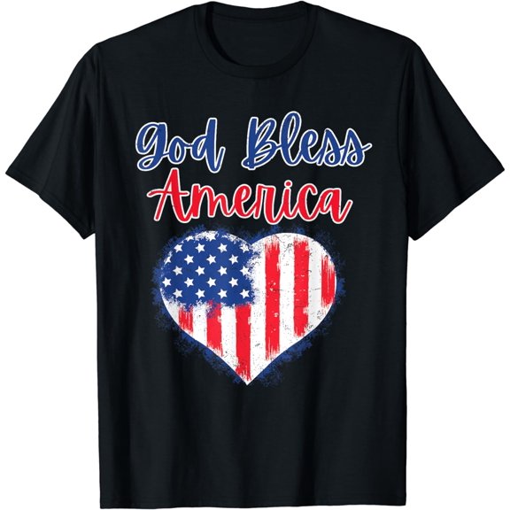 God Bless America 4th of July American USA Heart Flag Grunge T-Shirt