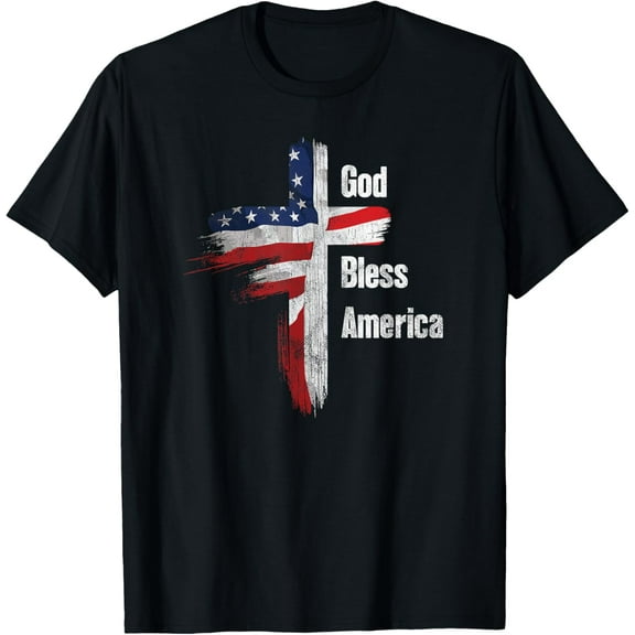 God Bless America 4th of July Christian Patriot USA Flag Funny Creative Graphic Women T-Shirt