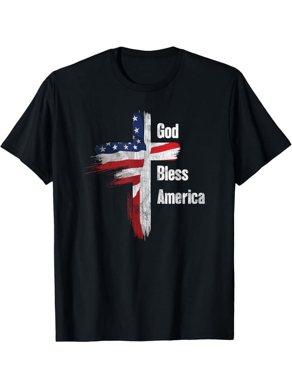 God Bless America 4th of July Christian Patriot USA Flag Funny Creative Graphic Women T-Shirt