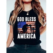 God Bless America 4th of July USA Flag Patriotic Christian T-Shirt for Women Kids Men