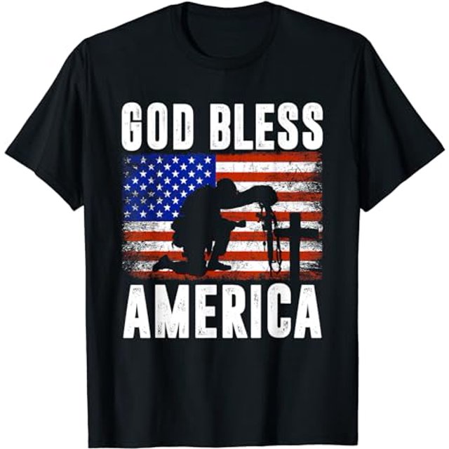 God Bless America 4th of July USA Flag Patriotic Christian T-Shirt ...