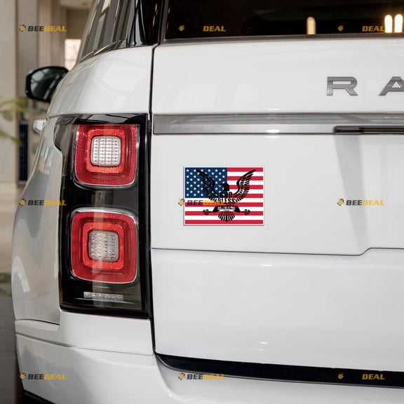 God Bless America American Flag Eagle Car Magnet Sticker Magnetic Decal - 2 Pack Reflective 4" 6" - for Truck Door Fridge Reusable Waterproof