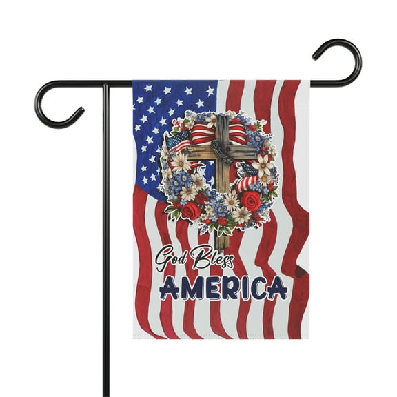 God Bless America American Wreath Patriot Christian Cross Flag ID-0603-C3YT