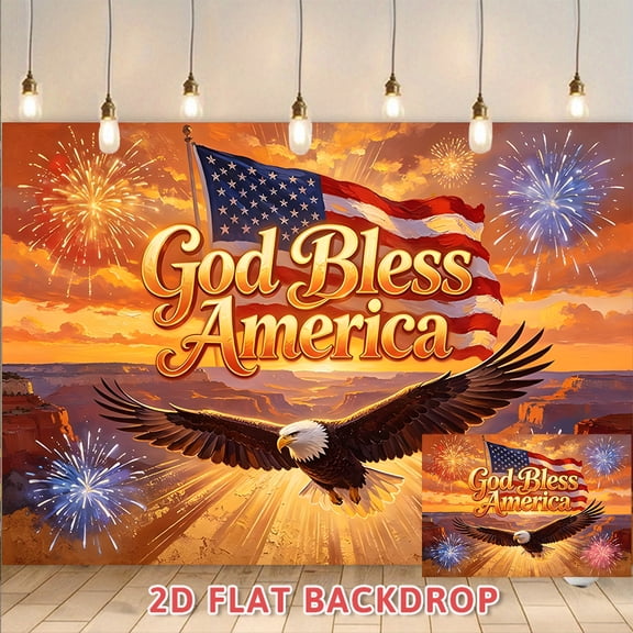 God Bless America Backdrop, American Flag Eagle Fireworks Photography Background, Suitable for 4th of July Independence Day National Day Patriotic Party Decorations, Indoor Outdoor Wall Hanging