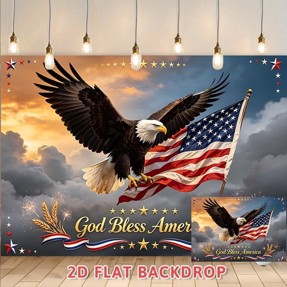 God Bless America Backdrop, Bald Eagle & American Flag Photography Background, Suitable for Independence Day, Veterans Day, Patriotic Themed Party, National Day Celebration