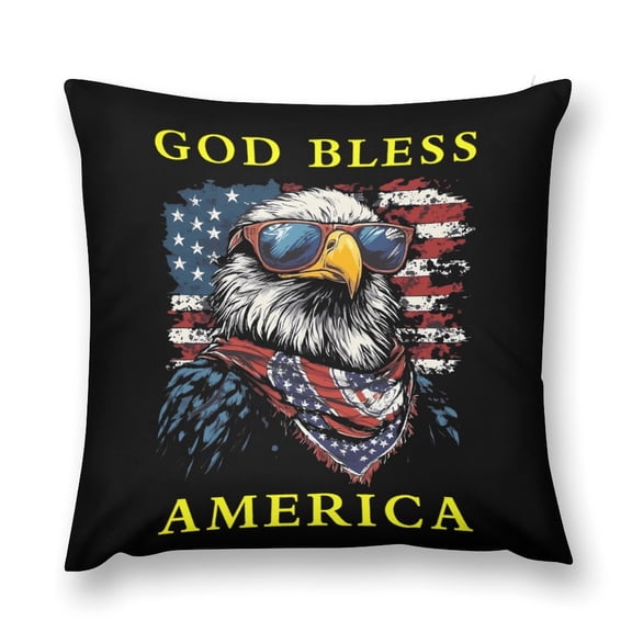 God Bless America Bald Eagle USA Flag 4th Of July Throw Pillow Cases Plush Pillow Cover Decorative Pillowcases Zipper Closure Cushion Covers for Couch Living Room Bedroom 12 "x12 "