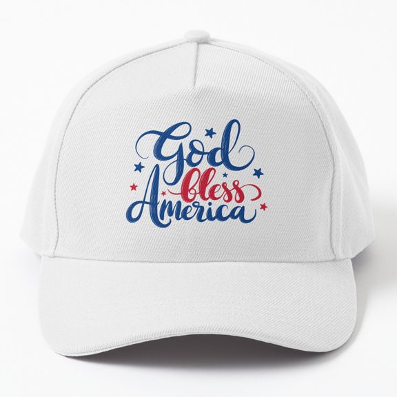 God Bless America Baseball Cap, Elegant Script Stars Faith Graphic Design, Classic Hat
