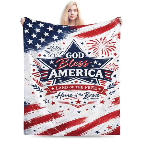 God Bless America Blanket Patriotic American Flag Blanket Fourth of July Independence Day Blanket Land of the Free Home of the Brave Cozy Throw Blanket 50x40