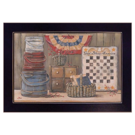 Trendy Decor4U "God Bless America" By Pam Britton, Printed Wall Art, Ready To Hang Framed Poster, Black Frame
