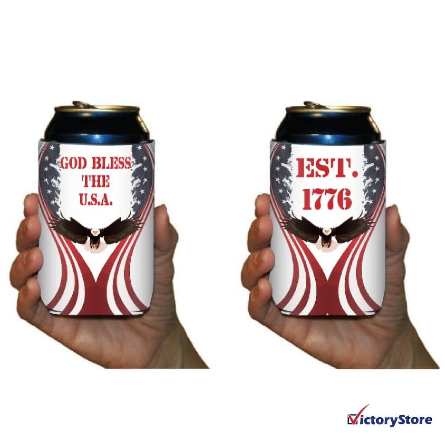 God Bless America Can Coolers, American Themed Can Coolers, 6 Total