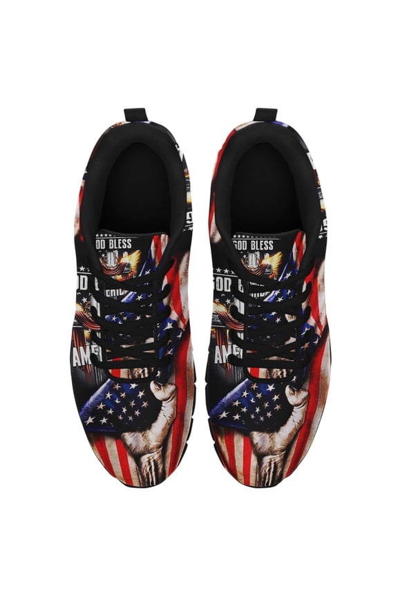 God Bless America Christian Cross Running Shoes Sneakers Mesh Black Size 8