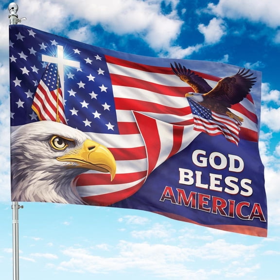 God Bless America Cross Eagle 250 Years Patriotic Flag 28x40 POLE NOT INCLUDED House Flag