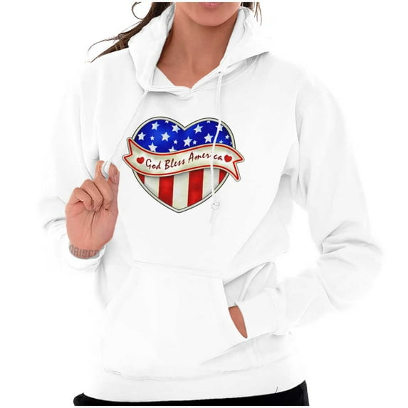 God Bless America Cute USA Flag Heart Women Plus Size Graphic Pullover Hoodie Brisco Brands 4X