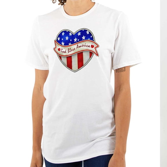 God Bless America Cute USA Flag Heart Women's Graphic T Shirt Tees Brisco Brands S