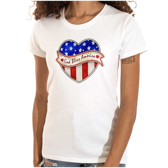 God Bless America Cute USA Flag Heart Womens Slim Fit Graphic Tee Brisco Brands M