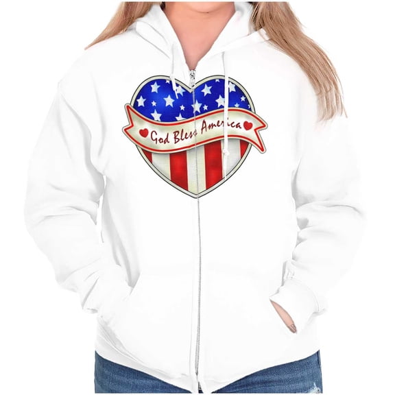 God Bless America Cute USA Flag Heart Zip Hoodie Sweatshirt Women Brisco Brands X