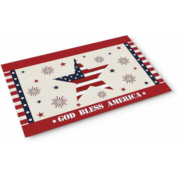 God Bless America Doormats Entryway Rugs Outdoors Indoors July 4th Non-Slip Entrance Welcome Door Mats for Home/Bathroom/Kitchen/Bedroom,23.6x15.7inch Red White and Blue Americana Stars
