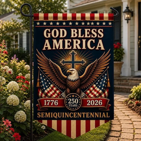 God Bless America Double Sided Triangular Flag, USA 250th Anniversary