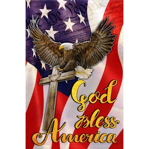 God Bless America Eagle American Flag Sublimated Double Sided Deluxe Garden Flag 12" x 18" 3ply 600 Denier 110 Knitted Polyester SGF021
