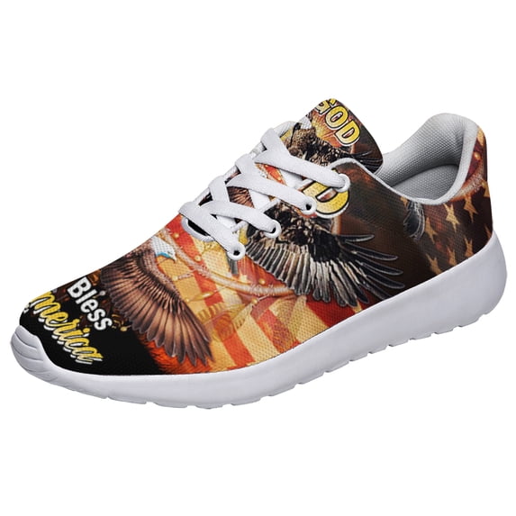 God Bless America Eagle Dreamcatcher Print Sneakers Lightweight Comfortable Running Shoes for Men Women White Size 12