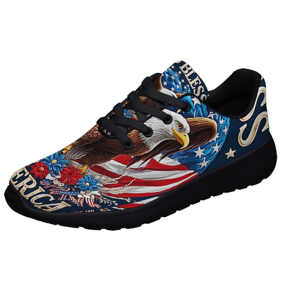 God Bless America Eagle Print Sneakers Lightweight Comfortable Running Shoes for Men Women Black Size 10