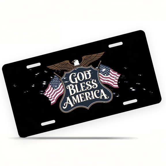 God Bless America Emblem Front License Plate, Metal License Plate, Funny Standard Plates Personalized Novelty Decorative For Men/Women/Boys/Girls Car 6×12 Inch