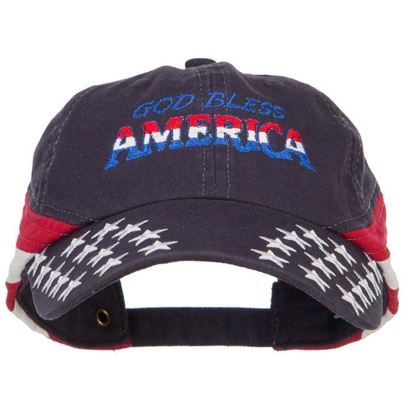 God Bless America Embroidered Star Bill USA Cap - Navy Star OSFM
