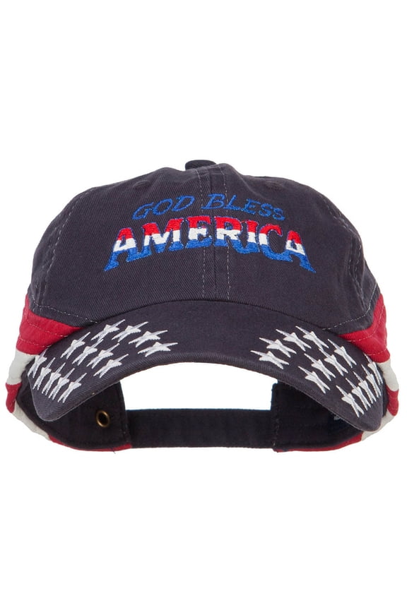 God Bless America Embroidered Star Bill USA Cap - Navy Star OSFM