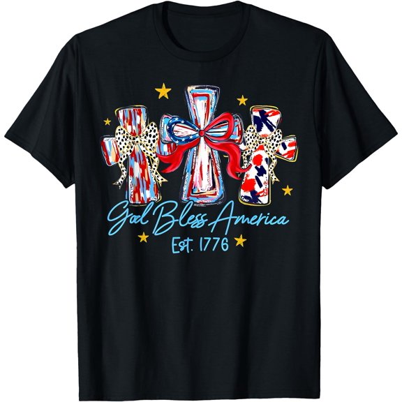 God Bless America Est 1776 Cross Coquette Bow Patriotic T-Shirt, Unisex T-Shirt
