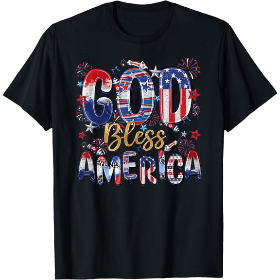 God Bless America Fireworks Patriotic Christian 4th Of July T-Shirt