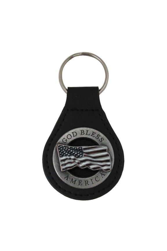 God Bless America Flag Car Keyring Leather Key Fob Truck Gift