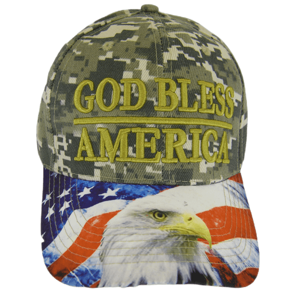 God Bless America Flag Eagle Brim Patriotic Adjustable Baseball Cap (Digital camo)
