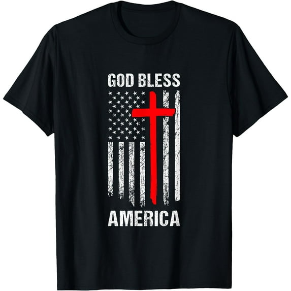 God Bless America Fourth of July Christian Patriot USA Flag Women Kids Men T-Shirt,Black