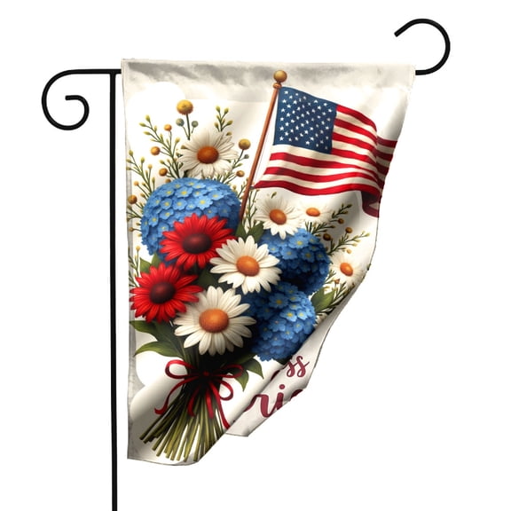 God Bless America Garden Flag 12.5x18 Inch Double Sided Polyester Patriotic Decorative Yard Flag with Red White Blue Floral Design for Outdoor Home Lawn Porch Decor Fourth of July Memorial Day#24011