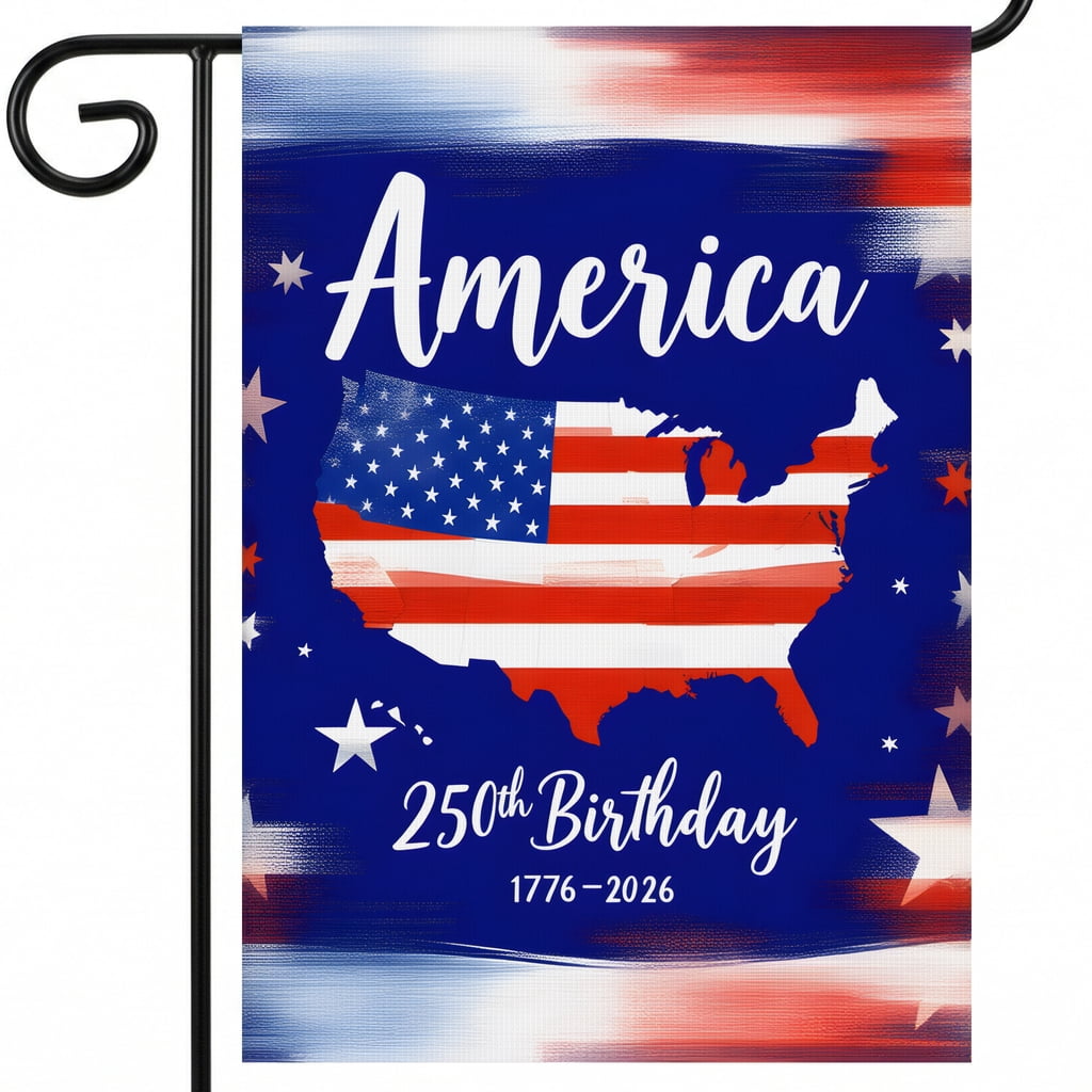 God Bless America Garden Flag A Map of the United States with the Words America on it. for Patriotic Yard Flag 250th Birthday 1776-2026 Outdoor Fourth of July Decoration 28x40 Inch Large