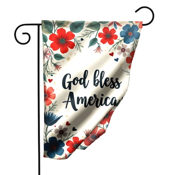 God Bless America Garden Flag Patriotic Floral Double Sided Outdoor Decoration with Heart Accents 12.5x18 Inch Polyester Yard Banner for Porch Lawn and Home#23311