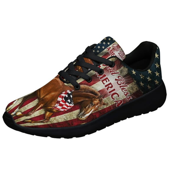 God Bless America Horse Shoes Sneakers for Women Men Black Size 8