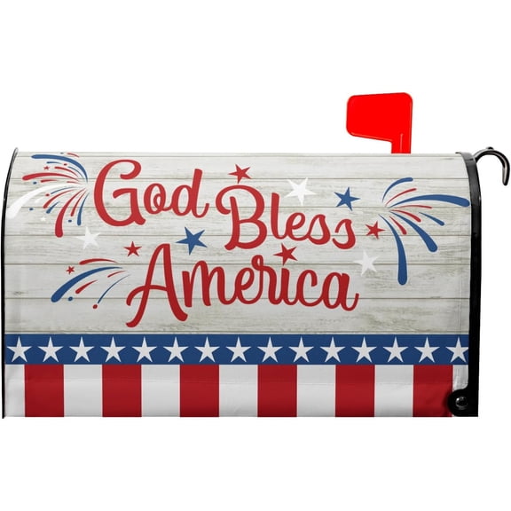 God Bless America Magnetic Mailbox Cover Happy 4th of July Independence Day Post Letter Box Wrap Standard Size 21’’x18’’ Happy Holiday Postbox Covers for Home Outdoor Garden Yard