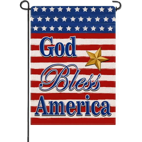 God Bless America Memorial Day 4th of July Patriotic Small Decorative Garden Flag,Veterans Day Stars Stripes Yard Lawn Outside Decor, American USA Outdoor Home Decoration Double Sided 12 x 18