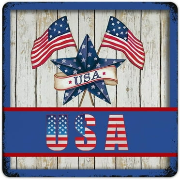 God Bless America Metal Sign Independence Day Memorial Day Metal Tin Sign 4th Of July Patriotic Decor Wall Art Vintage Rustic Metal Wall Decor For Home Man Cave Garden Bars Cafes 5.5x8 Inch