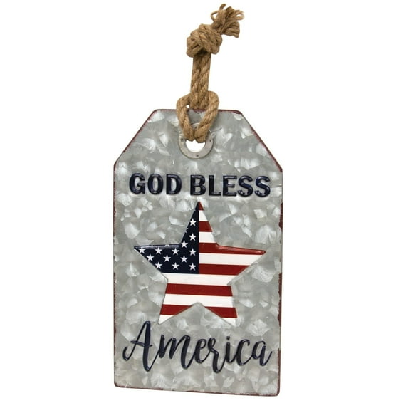 God Bless America Metal Tag w/ Jute